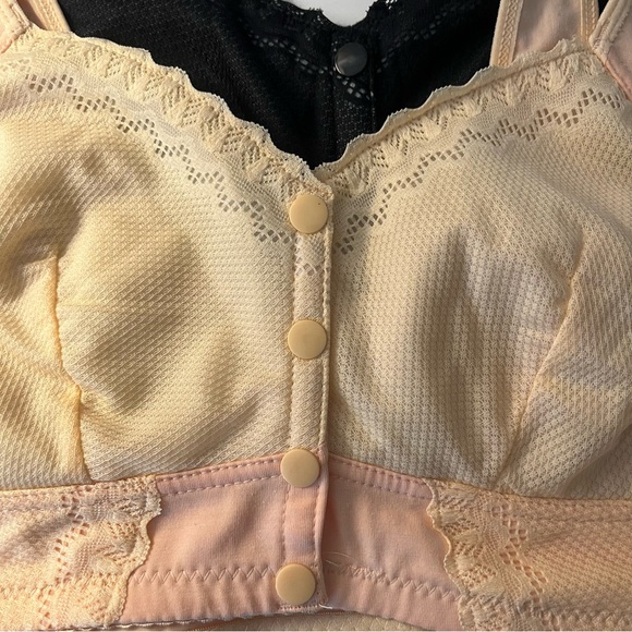 2 Women's Lace Trim Bralette Size Large - Black & Peach - Picture 6 of 14